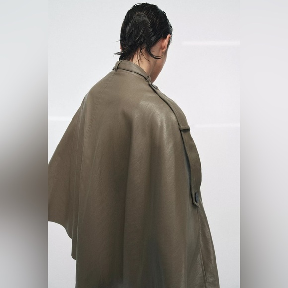ZARA ZW COLLECTION FAUX LEATHER CAPE JACKET - Picture 6 of 11